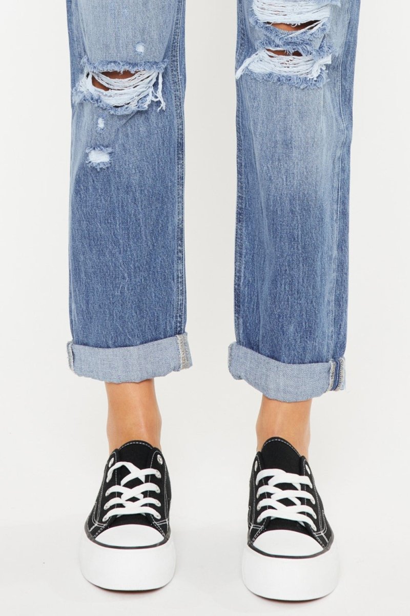 Kancan Mid Rise Distressed Straight Jeans - Bottoms Sale